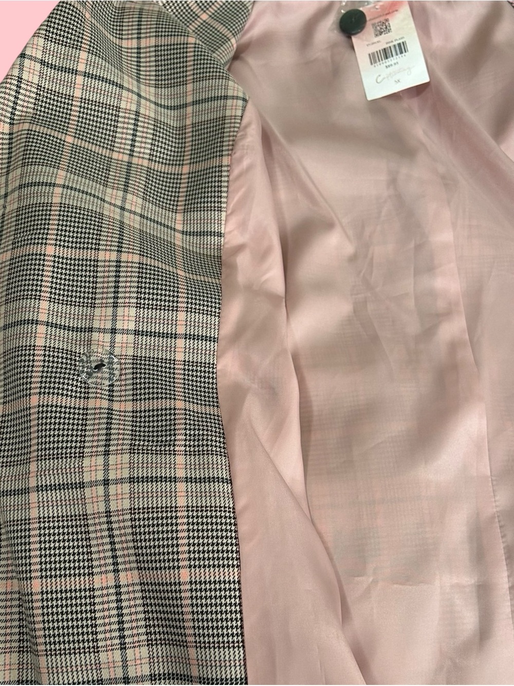 Plaid Double-Breasted Blazer Jacket in Pink and Gray.Boss Lady Blazer! Size 3X. - Picture 3 of 16